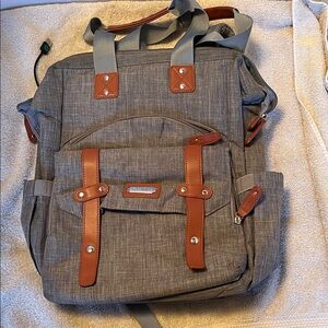 Elegant Gray Backpack with Brown Accents